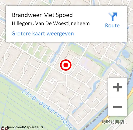 Locatie op kaart van de 112 melding: Brandweer Met Spoed Naar Hillegom, Van De Woestijneheem op 4 november 2015 19:23