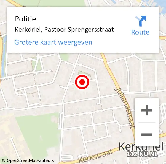 Locatie op kaart van de 112 melding: Politie Kerkdriel, Pastoor Sprengersstraat op 4 november 2015 20:34