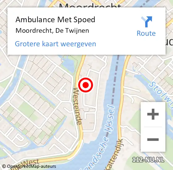 Locatie op kaart van de 112 melding: Ambulance Met Spoed Naar Moordrecht, De Twijnen op 4 november 2015 21:08