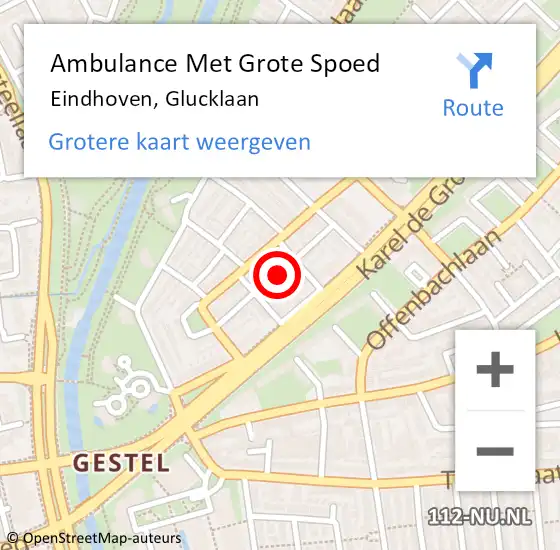 Locatie op kaart van de 112 melding: Ambulance Met Grote Spoed Naar Eindhoven, Glucklaan op 4 november 2015 21:11