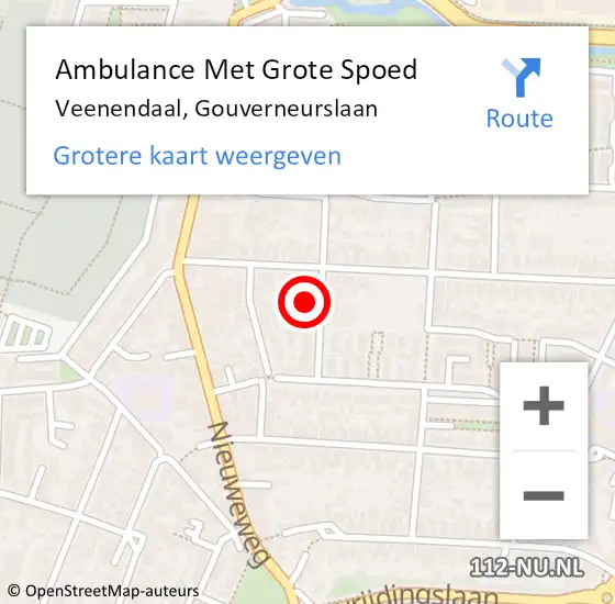 Locatie op kaart van de 112 melding: Ambulance Met Grote Spoed Naar Veenendaal, Gouverneurslaan op 4 november 2015 21:18