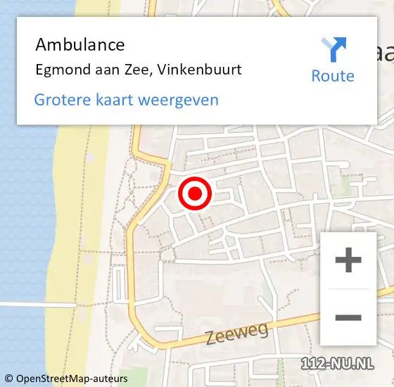 Locatie op kaart van de 112 melding: Ambulance Egmond aan Zee, Vinkenbuurt op 4 november 2015 22:25