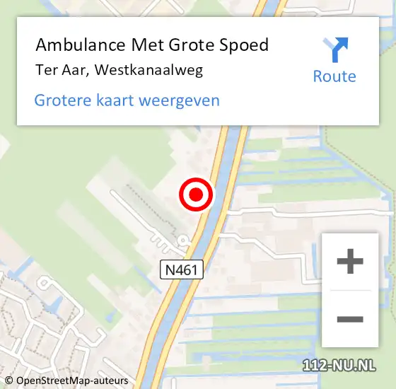 Locatie op kaart van de 112 melding: Ambulance Met Grote Spoed Naar Ter Aar, Westkanaalweg op 4 november 2015 22:39