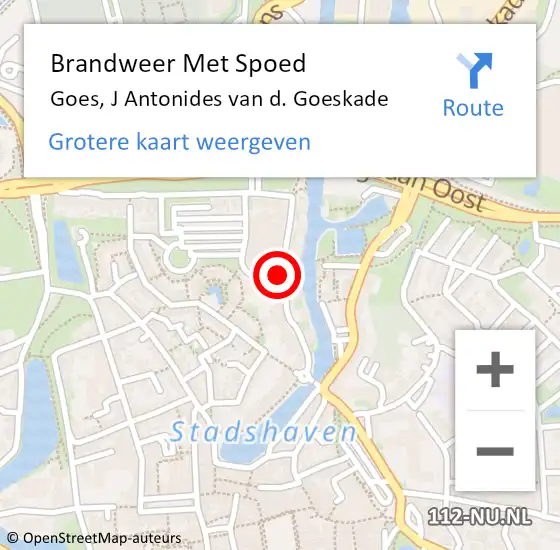 Locatie op kaart van de 112 melding: Brandweer Met Spoed Naar Goes, J Antonides van d. Goeskade op 4 november 2015 23:58