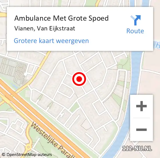 Locatie op kaart van de 112 melding: Ambulance Met Grote Spoed Naar Vianen, Van Eijkstraat op 5 november 2015 00:43