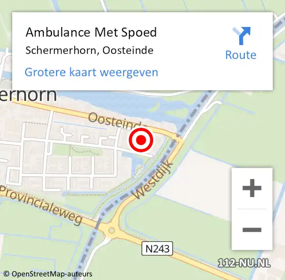 Locatie op kaart van de 112 melding: Ambulance Met Spoed Naar Schermerhorn, Oosteinde op 25 november 2013 22:43