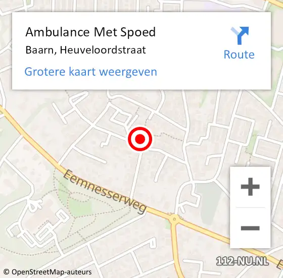 Locatie op kaart van de 112 melding: Ambulance Met Spoed Naar Baarn, Heuveloordstraat op 5 november 2015 04:14