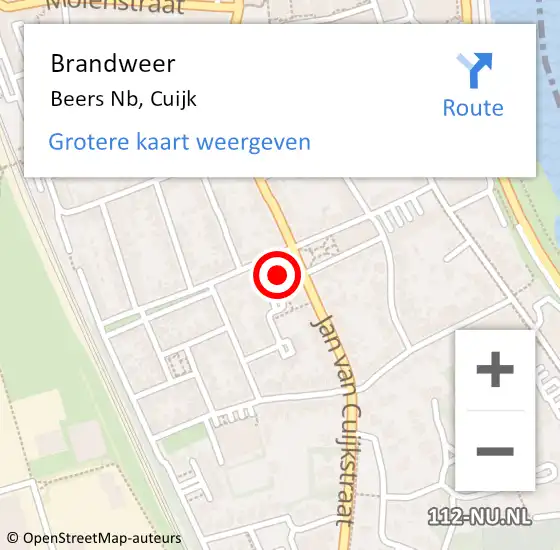 Locatie op kaart van de 112 melding: Brandweer Beers Nb, Cuijk op 5 november 2015 07:14
