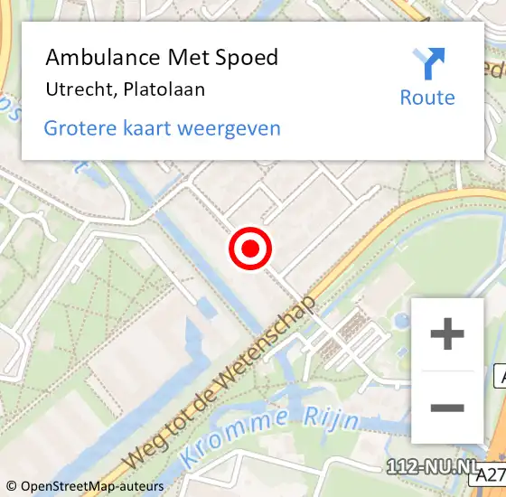 Locatie op kaart van de 112 melding: Ambulance Met Spoed Naar Utrecht, Platolaan op 5 november 2015 07:39