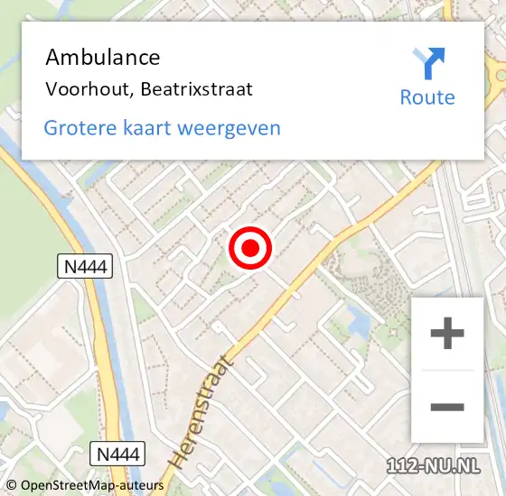 Locatie op kaart van de 112 melding: Ambulance Voorhout, Beatrixstraat op 5 november 2015 08:10