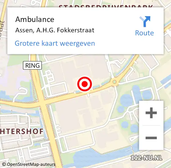 Locatie op kaart van de 112 melding: Ambulance Assen, A.H.G. Fokkerstraat op 5 november 2015 08:26