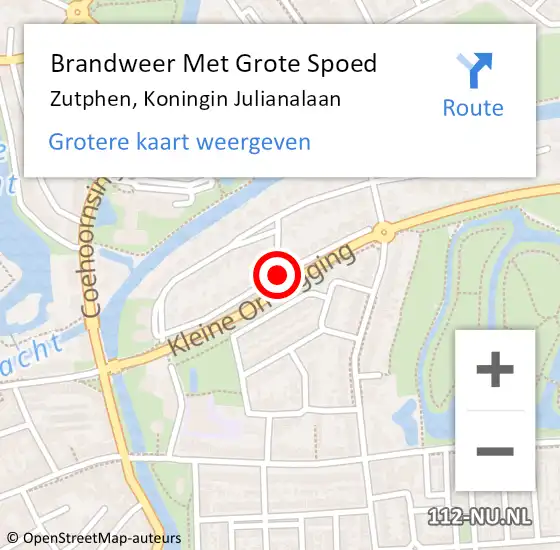 Locatie op kaart van de 112 melding: Brandweer Met Grote Spoed Naar Zutphen, Koningin Julianalaan op 5 november 2015 08:32
