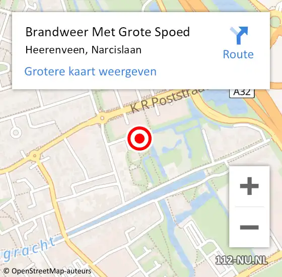 Locatie op kaart van de 112 melding: Brandweer Met Grote Spoed Naar Heerenveen, Narcislaan op 5 november 2015 10:13