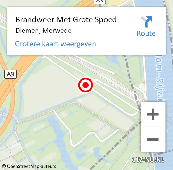 Locatie op kaart van de 112 melding: Brandweer Met Grote Spoed Naar Diemen, Merwede op 5 november 2015 12:06