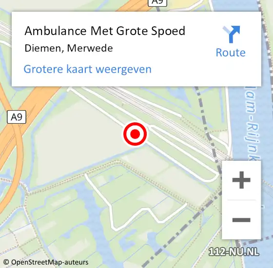 Locatie op kaart van de 112 melding: Ambulance Met Grote Spoed Naar Diemen, Merwede op 5 november 2015 12:07