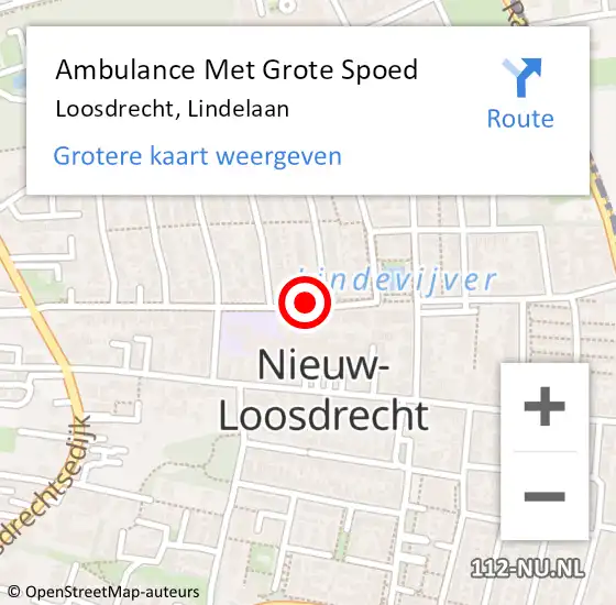 Locatie op kaart van de 112 melding: Ambulance Met Grote Spoed Naar Loosdrecht, Lindelaan op 5 november 2015 12:53