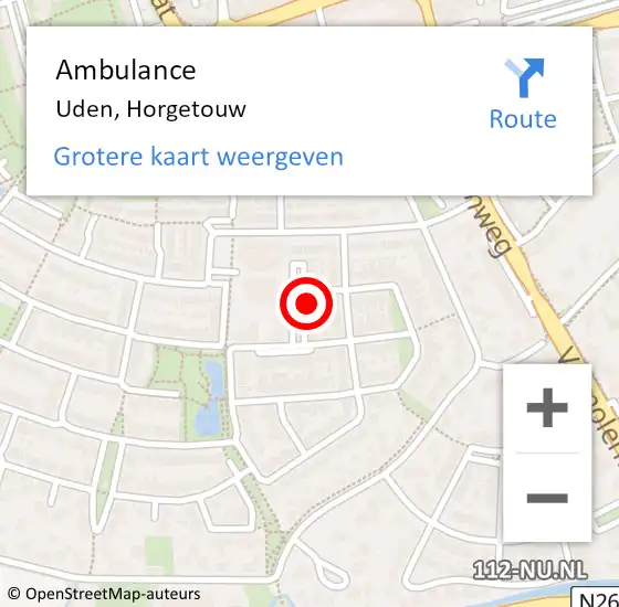 Locatie op kaart van de 112 melding: Ambulance Uden, Horgetouw op 5 november 2015 13:06