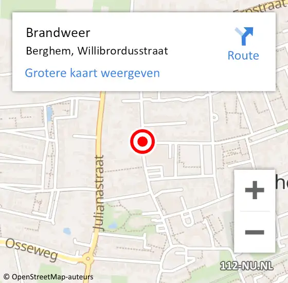 Locatie op kaart van de 112 melding: Brandweer Berghem, Willibrordusstraat op 5 november 2015 14:25