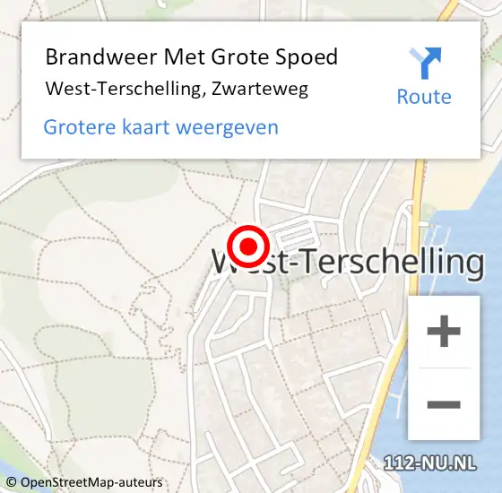 Locatie op kaart van de 112 melding: Brandweer Met Grote Spoed Naar West-Terschelling, Zwarteweg op 5 november 2015 18:33