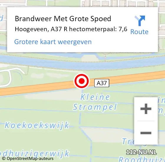 Locatie op kaart van de 112 melding: Brandweer Met Grote Spoed Naar Hoogeveen, A37 R hectometerpaal: 4,3 op 5 november 2015 19:18