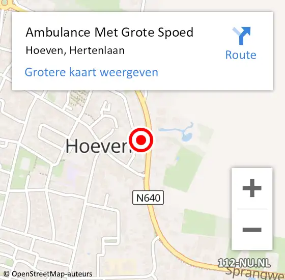 Locatie op kaart van de 112 melding: Ambulance Met Grote Spoed Naar Hoeven, Hertenlaan op 5 november 2015 19:51