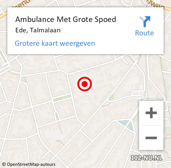 Locatie op kaart van de 112 melding: Ambulance Met Grote Spoed Naar Ede, Talmalaan op 5 november 2015 20:47