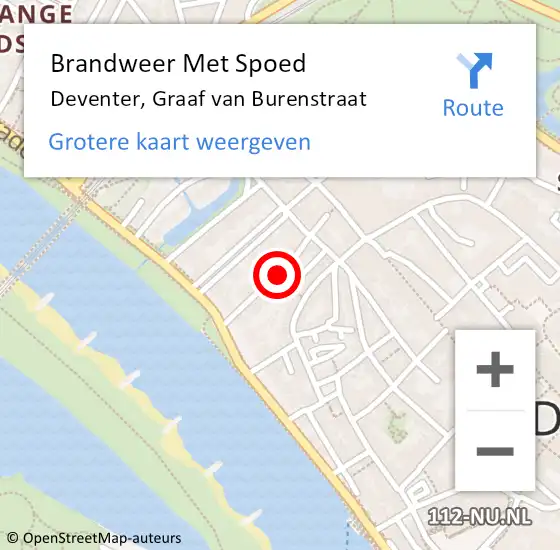 Locatie op kaart van de 112 melding: Brandweer Met Spoed Naar Deventer, Graaf van Burenstraat op 5 november 2015 20:48