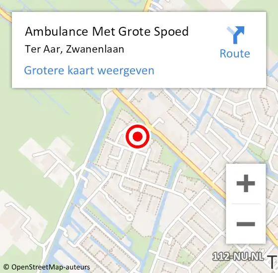 Locatie op kaart van de 112 melding: Ambulance Met Grote Spoed Naar Ter Aar, Zwanenlaan op 5 november 2015 20:52