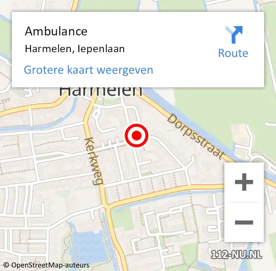 Locatie op kaart van de 112 melding: Ambulance Harmelen, Iepenlaan op 5 november 2015 23:05