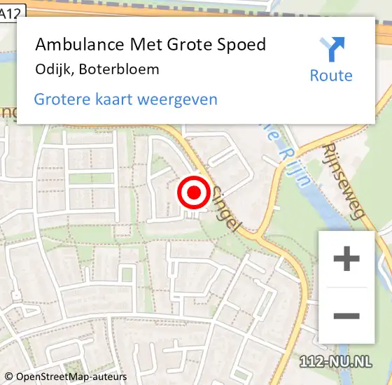 Locatie op kaart van de 112 melding: Ambulance Met Grote Spoed Naar Odijk, Boterbloem op 5 november 2015 23:14