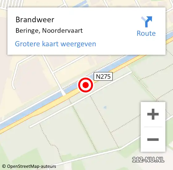 Locatie op kaart van de 112 melding: Brandweer Beringe, Noordervaart op 6 november 2015 06:47