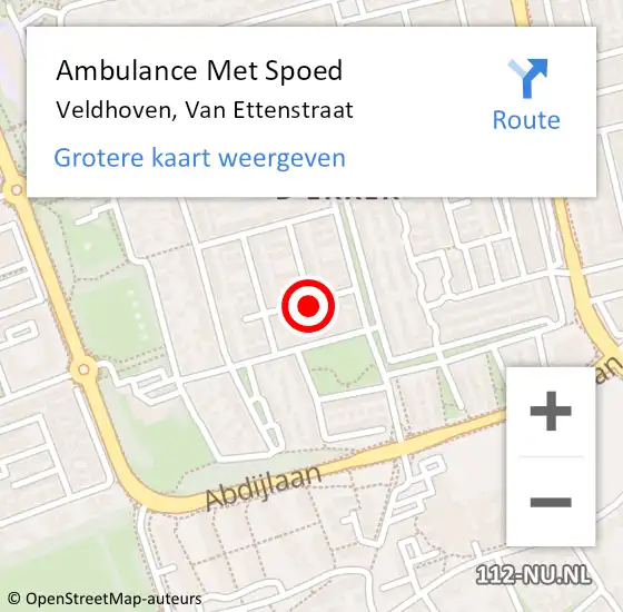 Locatie op kaart van de 112 melding: Ambulance Met Spoed Naar Veldhoven, Van Ettenstraat op 6 november 2015 07:07