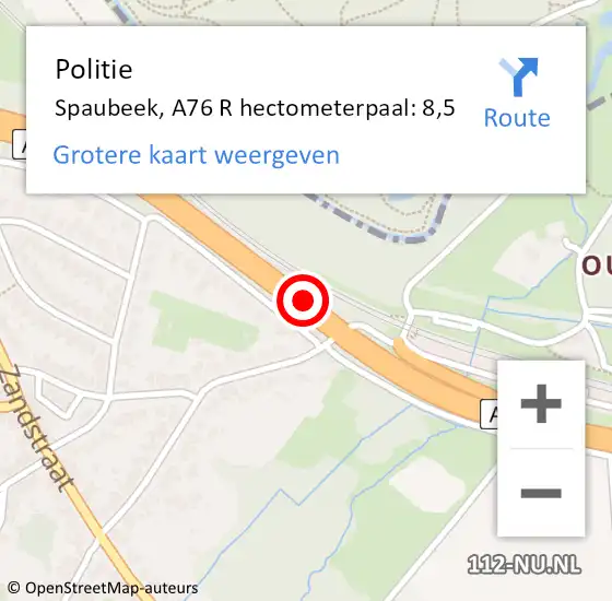 Locatie op kaart van de 112 melding: Politie Spaubeek, A76 R hectometerpaal: 8,5 op 6 november 2015 07:56