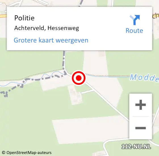 Locatie op kaart van de 112 melding: Politie Achterveld, Hessenweg op 6 november 2015 08:07