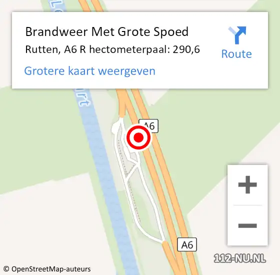 Locatie op kaart van de 112 melding: Brandweer Met Grote Spoed Naar Rutten, A6 R hectometerpaal: 290,6 op 13 september 2013 22:45