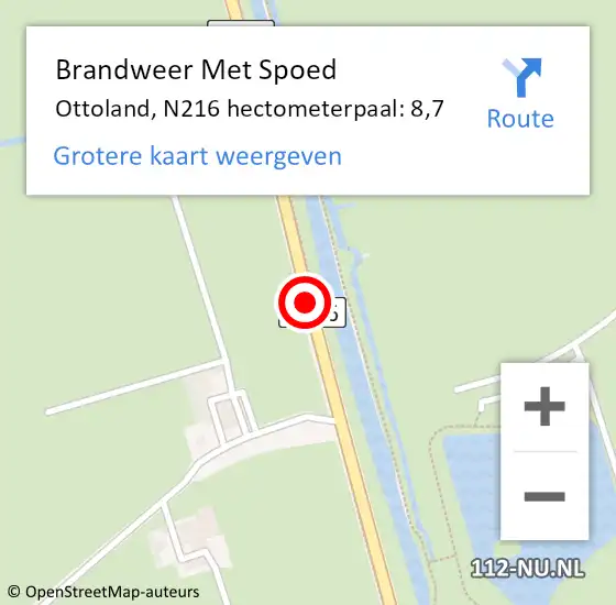 Locatie op kaart van de 112 melding: Brandweer Met Spoed Naar Ottoland, N216 hectometerpaal: 7,7 op 6 november 2015 12:17