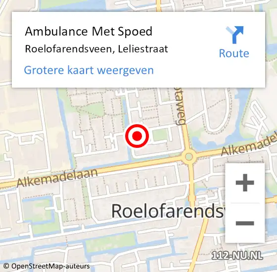 Locatie op kaart van de 112 melding: Ambulance Met Spoed Naar Roelofarendsveen, Leliestraat op 6 november 2015 13:22