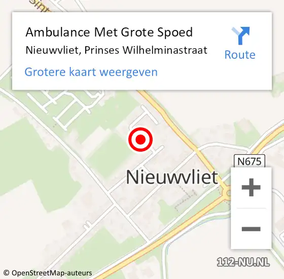 Locatie op kaart van de 112 melding: Ambulance Met Grote Spoed Naar Nieuwvliet, Prinses Wilhelminastraat op 13 september 2013 22:48