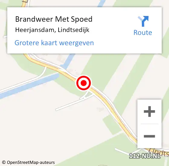 Locatie op kaart van de 112 melding: Brandweer Met Spoed Naar Heerjansdam, Lindtsedijk op 6 november 2015 14:14