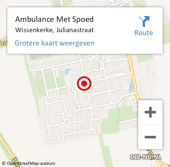 Locatie op kaart van de 112 melding: Ambulance Met Spoed Naar Wissenkerke, Julianastraat op 6 november 2015 16:10