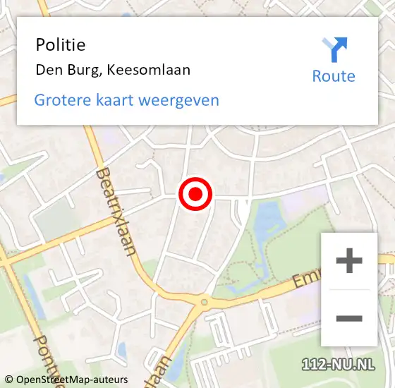 Locatie op kaart van de 112 melding: Politie Den Burg, Keesomlaan op 6 november 2015 16:39