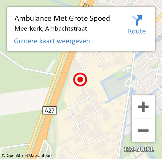 Locatie op kaart van de 112 melding: Ambulance Met Grote Spoed Naar Meerkerk, Ambachtstraat op 6 november 2015 18:11