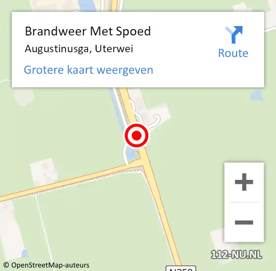 Locatie op kaart van de 112 melding: Brandweer Met Spoed Naar Augustinusga, Uterwei op 6 november 2015 18:23