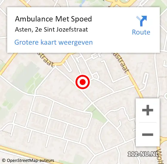 Locatie op kaart van de 112 melding: Ambulance Met Spoed Naar Asten, 2e Sint Jozefstraat op 6 november 2015 18:40