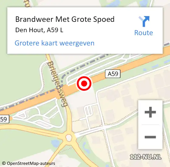 Locatie op kaart van de 112 melding: Brandweer Met Grote Spoed Naar Den Hout, A59 R hectometerpaal: 95,7 op 6 november 2015 19:29