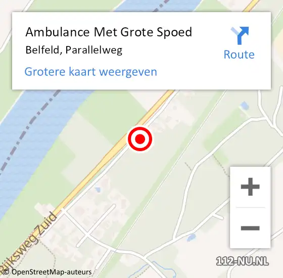 Locatie op kaart van de 112 melding: Ambulance Met Grote Spoed Naar Belfeld, Parallelweg op 6 november 2015 21:11