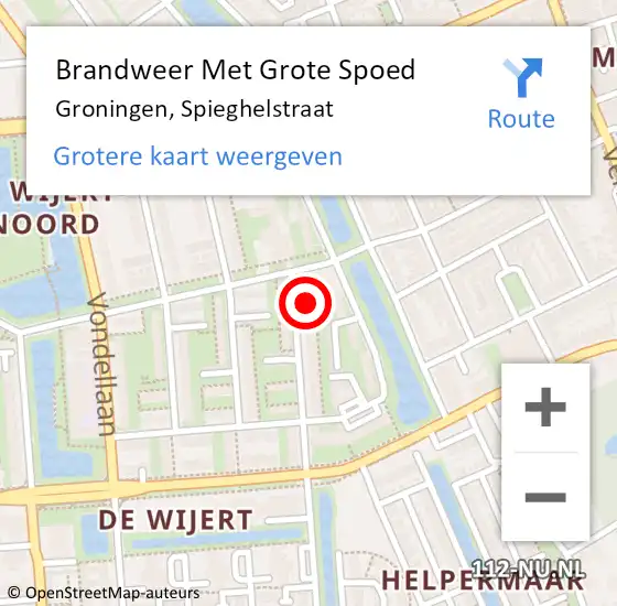 Locatie op kaart van de 112 melding: Brandweer Met Grote Spoed Naar Groningen, Spieghelstraat op 7 november 2015 04:45