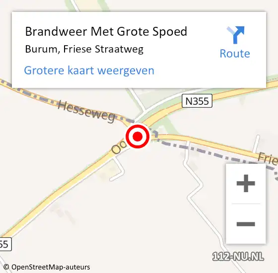 Locatie op kaart van de 112 melding: Brandweer Met Grote Spoed Naar Burum, Friese Straatweg op 7 november 2015 05:43