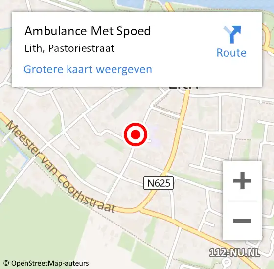 Locatie op kaart van de 112 melding: Ambulance Met Spoed Naar Lith, Pastoriestraat op 7 november 2015 08:34