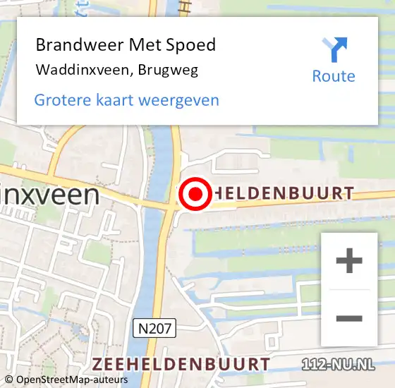 Locatie op kaart van de 112 melding: Brandweer Met Spoed Naar Waddinxveen, Brugweg op 7 november 2015 09:56